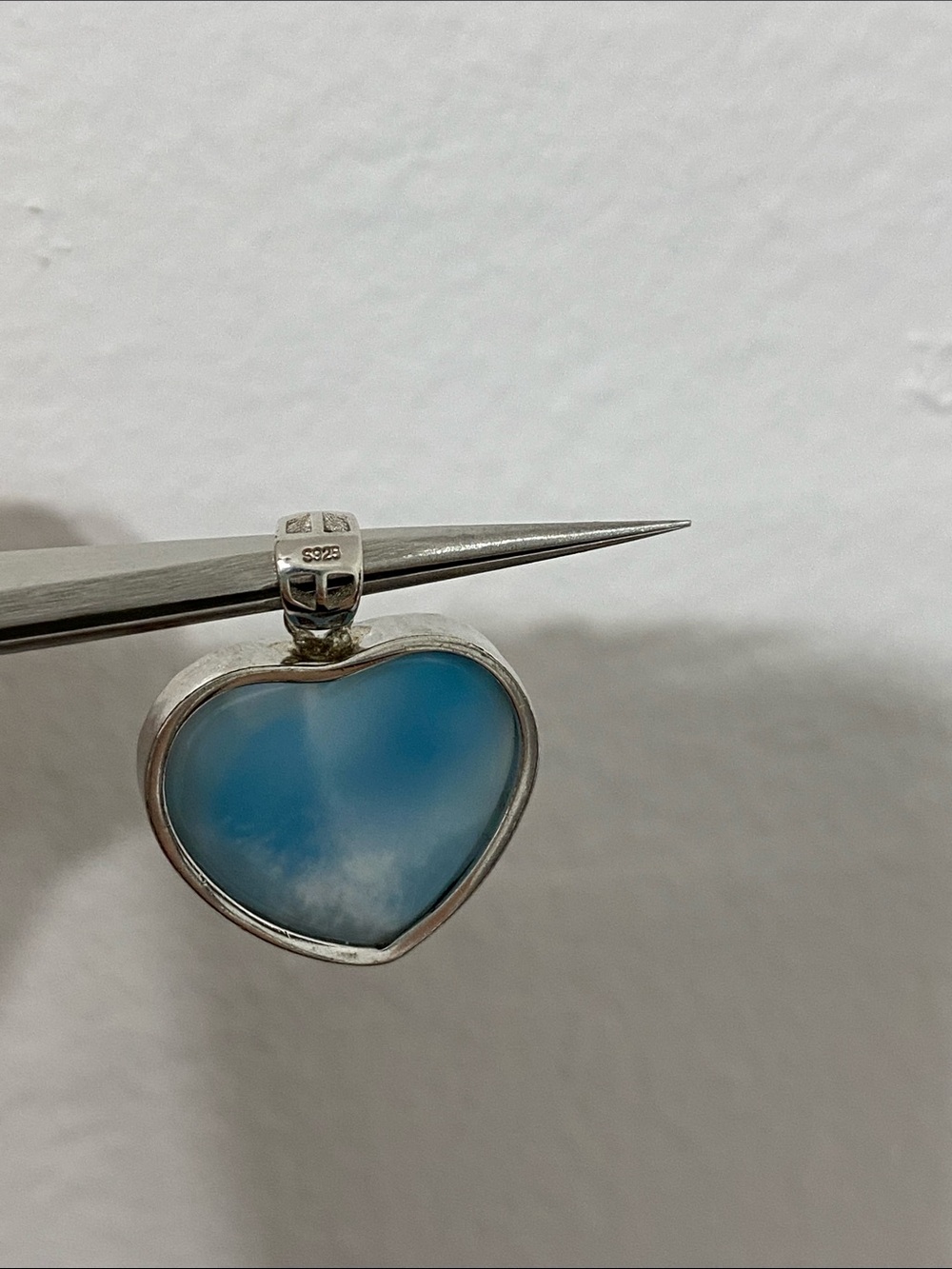 High Quality AAA Natural Larimar Heart Silver Pendant Necklace - Picture 7 of 7